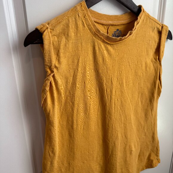 Anthropologie The Vinnie Cotton-Slub Crew-Neck Muscle Tee by Pilcro Mustard S - Picture 1 of 7